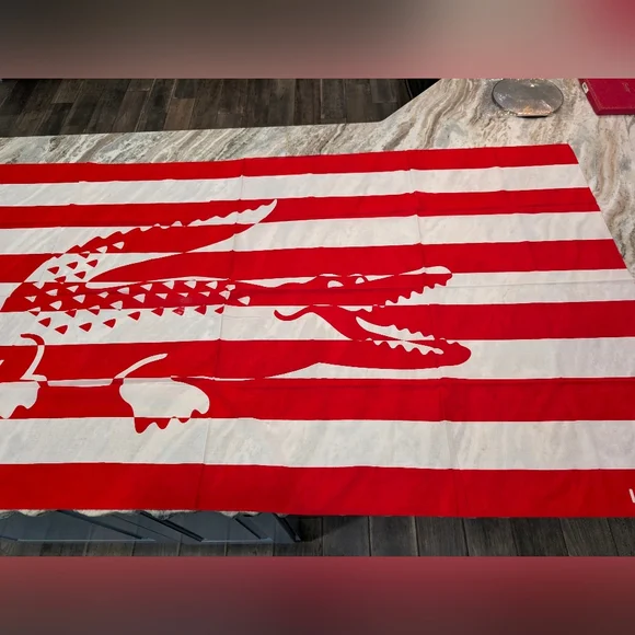 Lacoste Red and White Striped Scarf - Picture 4 of 6